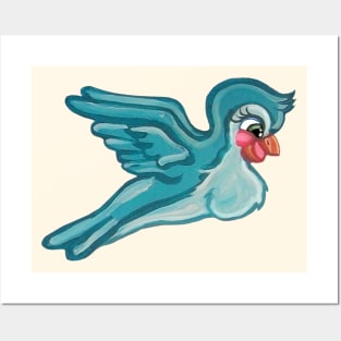 Cute Flying Turquoise Bird Posters and Art